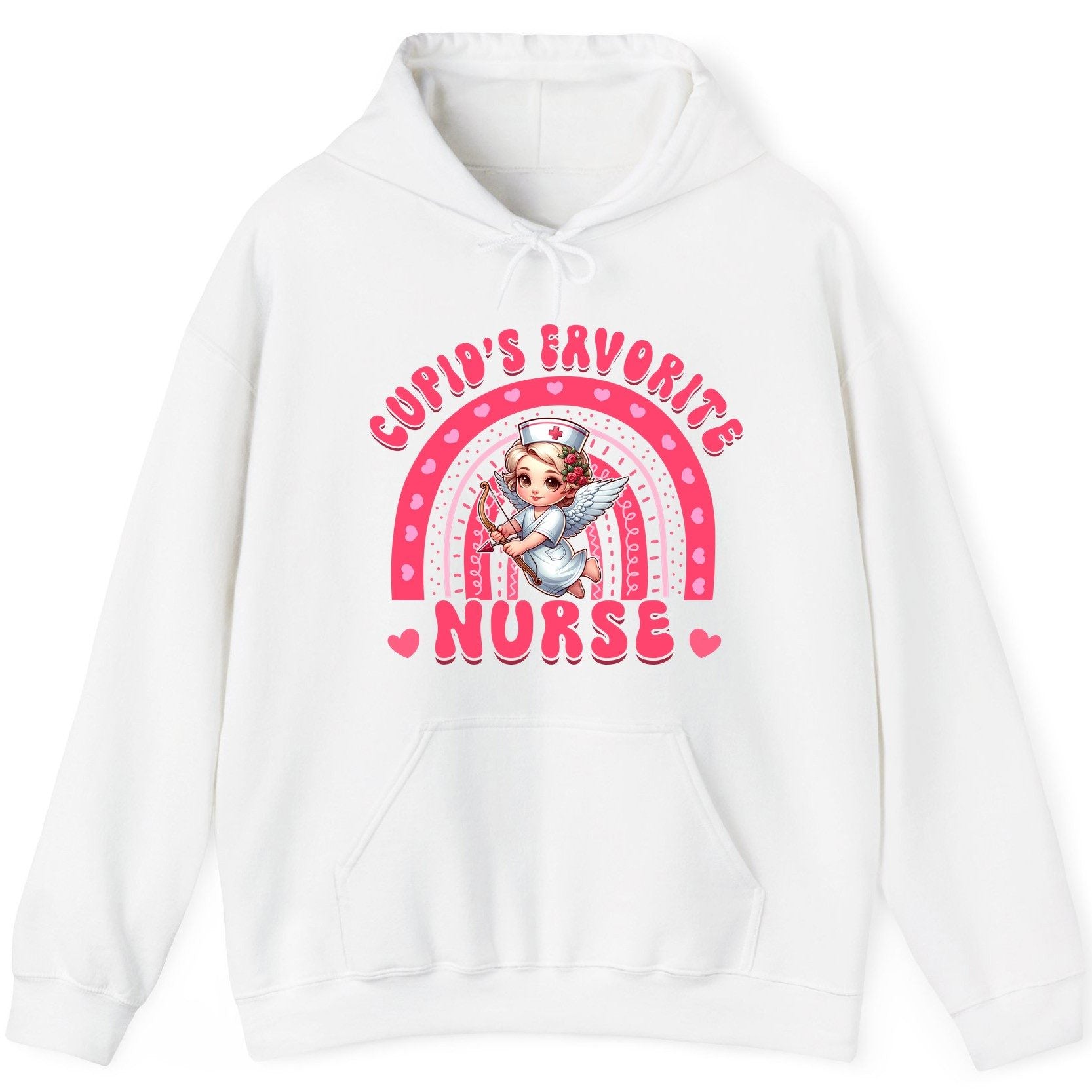 Cupid's Favorite Nurse nurse Hoodie White product mockup