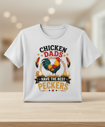 Chicken Dads Have The Best Peckers Funny Rooster T-Shirt - White