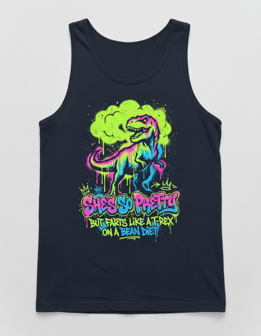 Funny T-Rex Graffiti Art 'She's So Pretty' Tank Top - Navy
