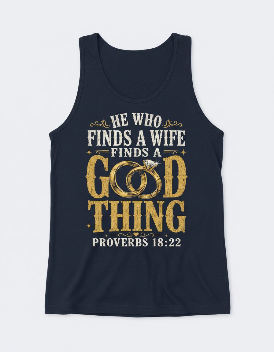 He Who Finds a Wife Finds a Good Thing Proverbs 18 22 Tank Top - product mockup - Navy