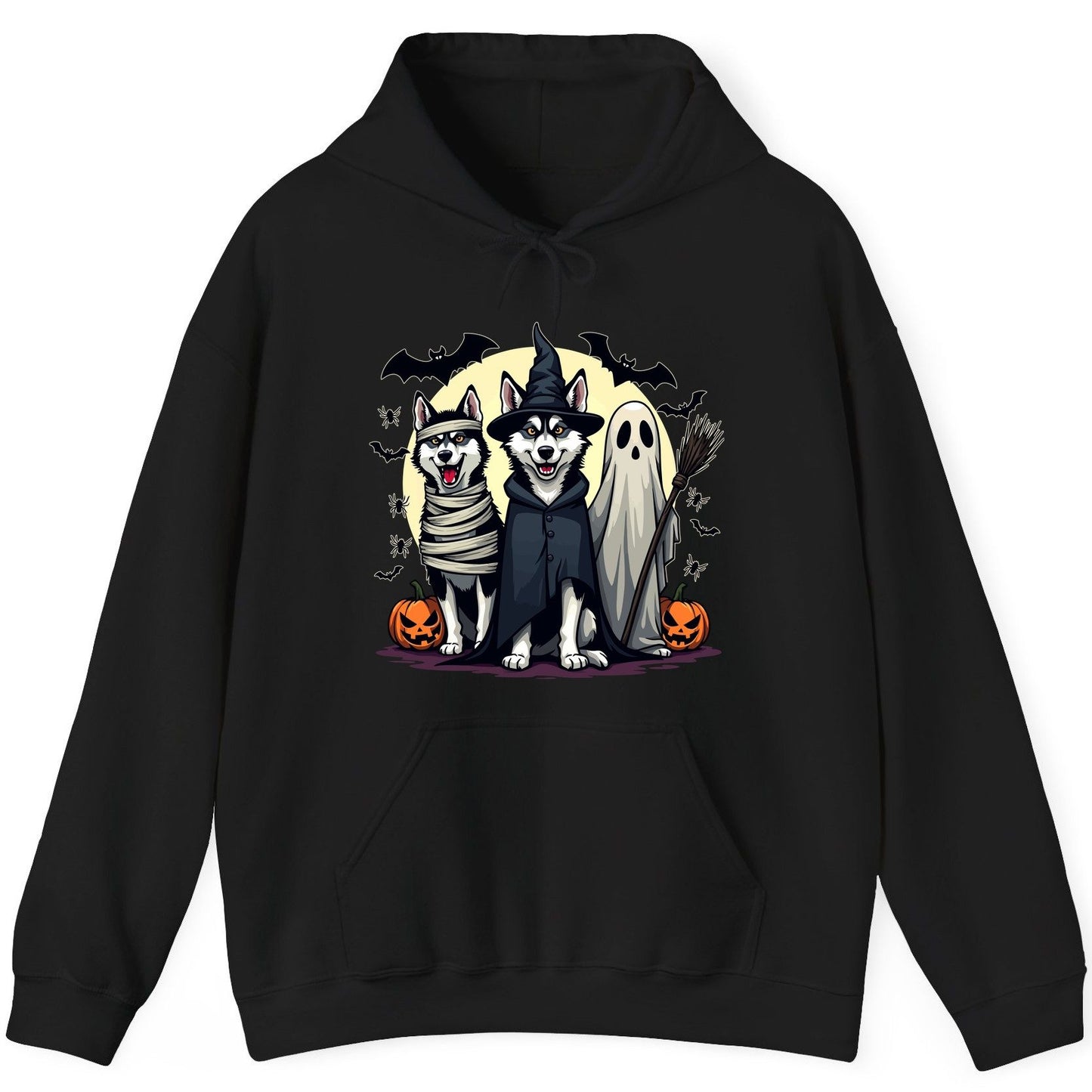 Halloween Huskies in Costumes Halloween huskies Hoodie Black product mockup