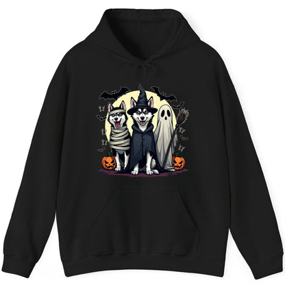Halloween Huskies in Costumes Halloween huskies Hoodie Black product mockup