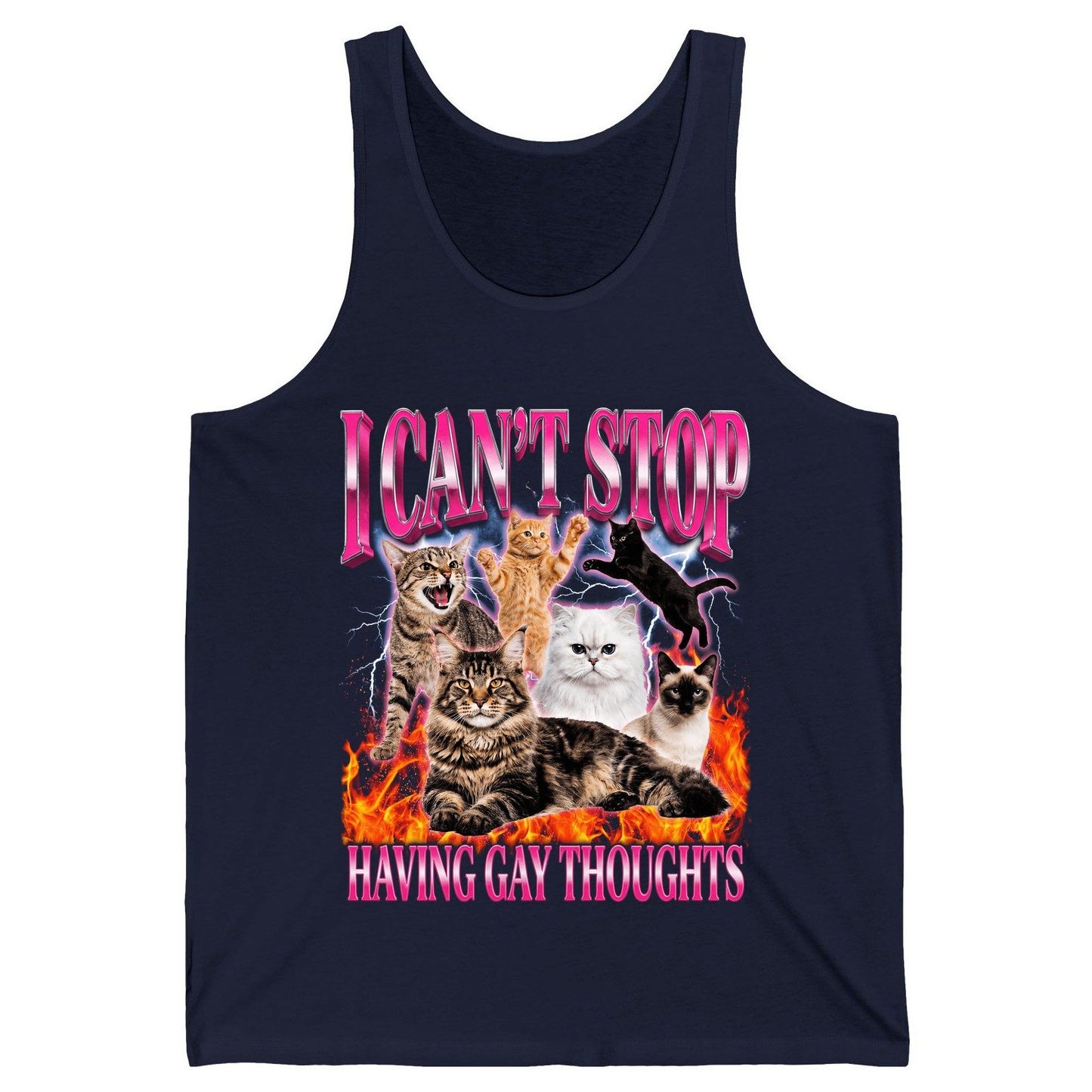 I Can't Stop Having Gay Thoughts cats Tank Top Navy product mockup
