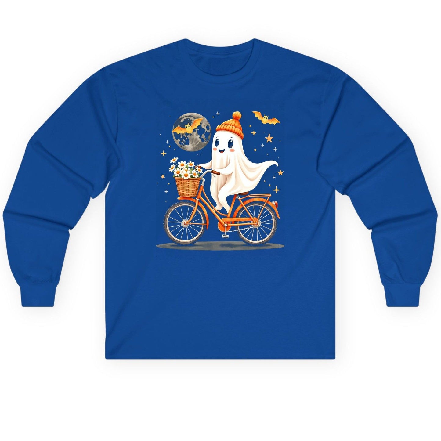 Cute Ghost on Bicycle cute ghost Long Sleeve Tee Royal product mockup