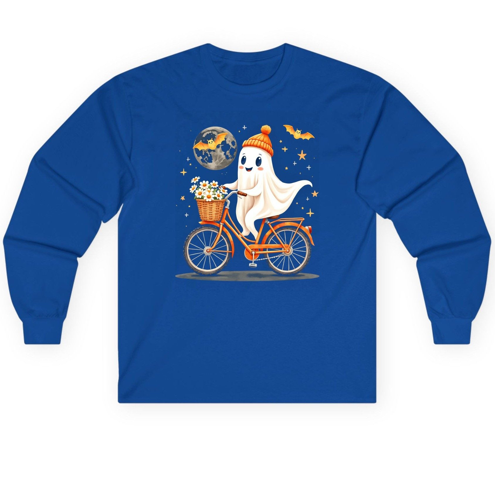 Cute Ghost on Bicycle cute ghost Long Sleeve Tee Royal product mockup