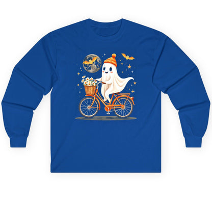 Cute Ghost on Bicycle cute ghost Long Sleeve Tee Royal product mockup