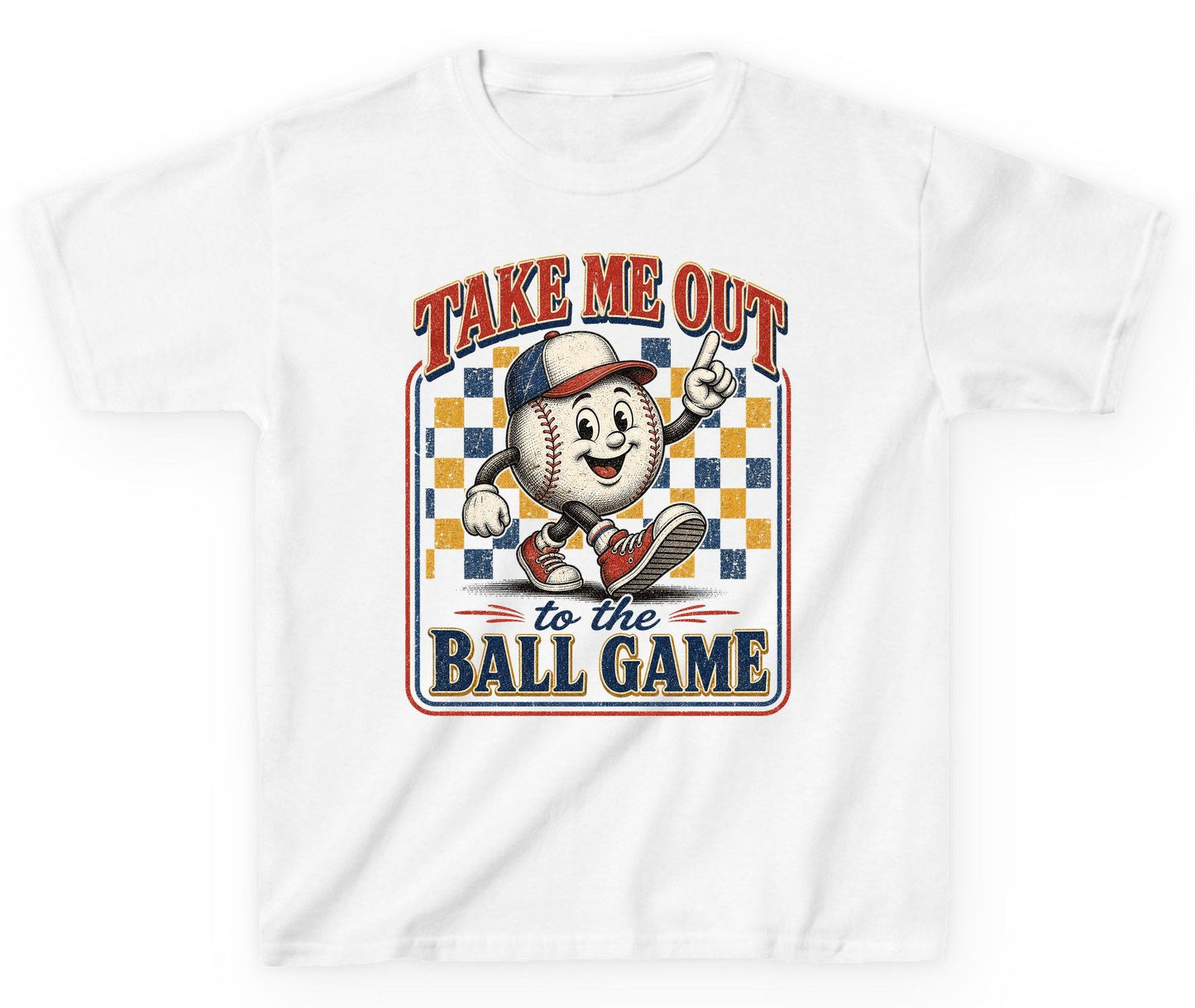 Take Me Out to the Ball Game Retro Baseball Youth T-Shirt - product mockup - White