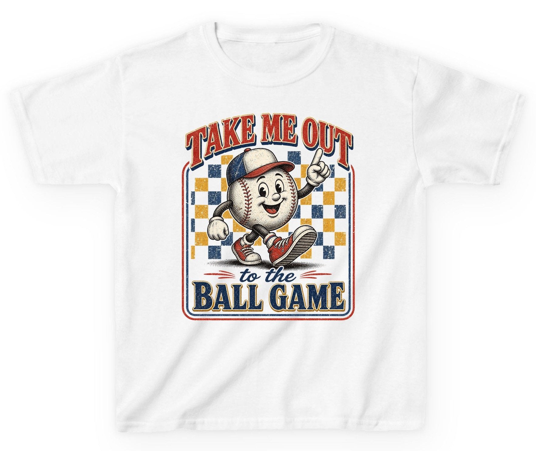 Take Me Out to the Ball Game Retro Baseball Youth T-Shirt - product mockup - White