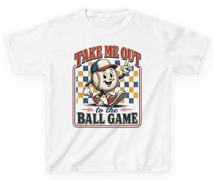 Take Me Out to the Ball Game Retro Baseball Youth T-Shirt - product mockup - White