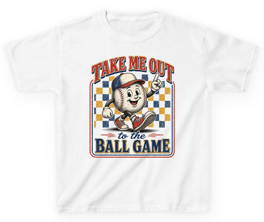 Take Me Out to the Ball Game Retro Baseball Youth T-Shirt - product mockup - White