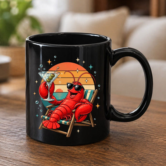 Funny Lobster Drinking Martini lobster Black Mug Black product mockup