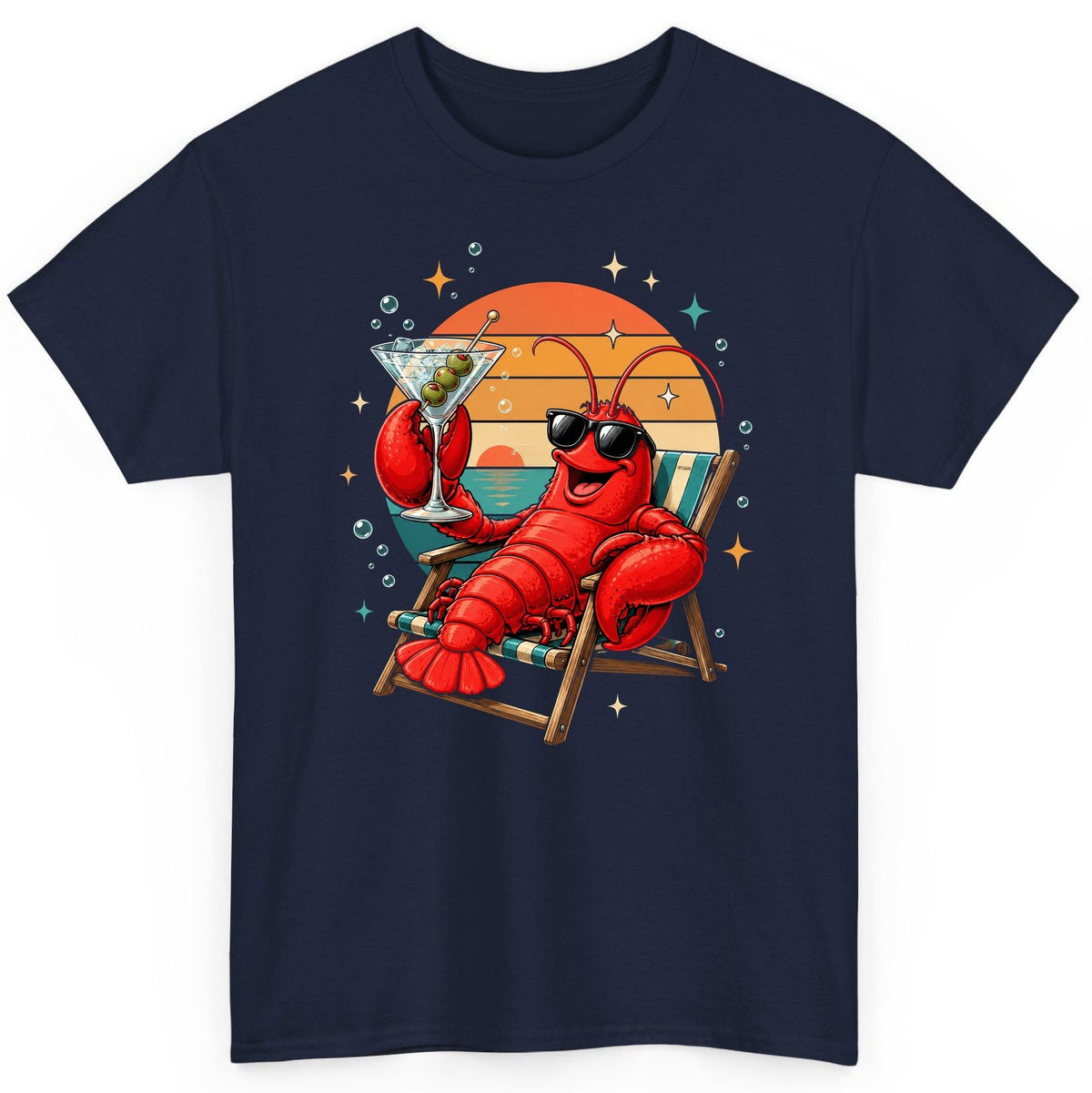 Funny Lobster Drinking Martini lobster T-Shirt Navy product mockup