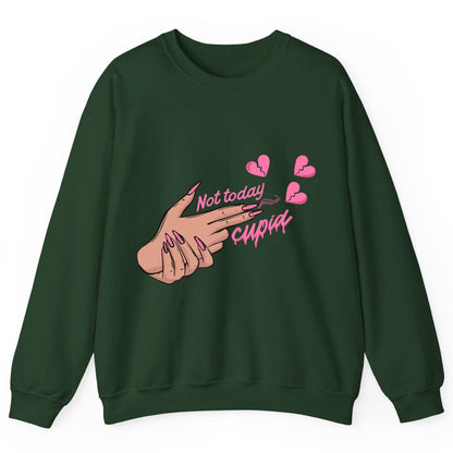 Not Today Cupid anti-Valentine's Day Sweatshirt Forest Green product mockup