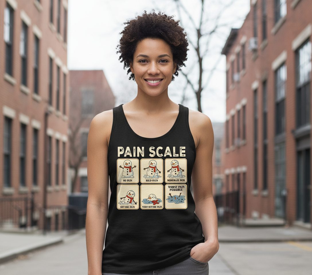 Pain Scale No Pain Mild Pain Moderate Pain Severe Pain Very Severe Pain Worst Pain Possible snowman Tank Top Black lifestyle