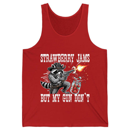 Strawberry Jams but My Gun Don't raccoon Tank Top Red product mockup