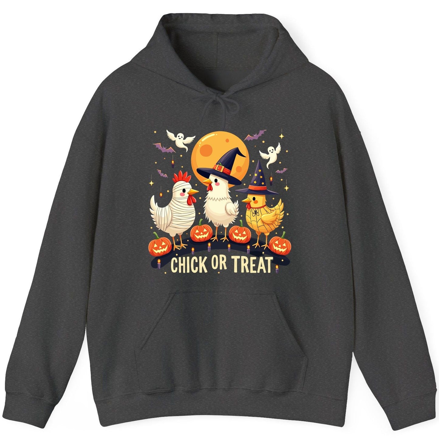 Chick or Treat Halloween chickens Hoodie Dark Heather product mockup