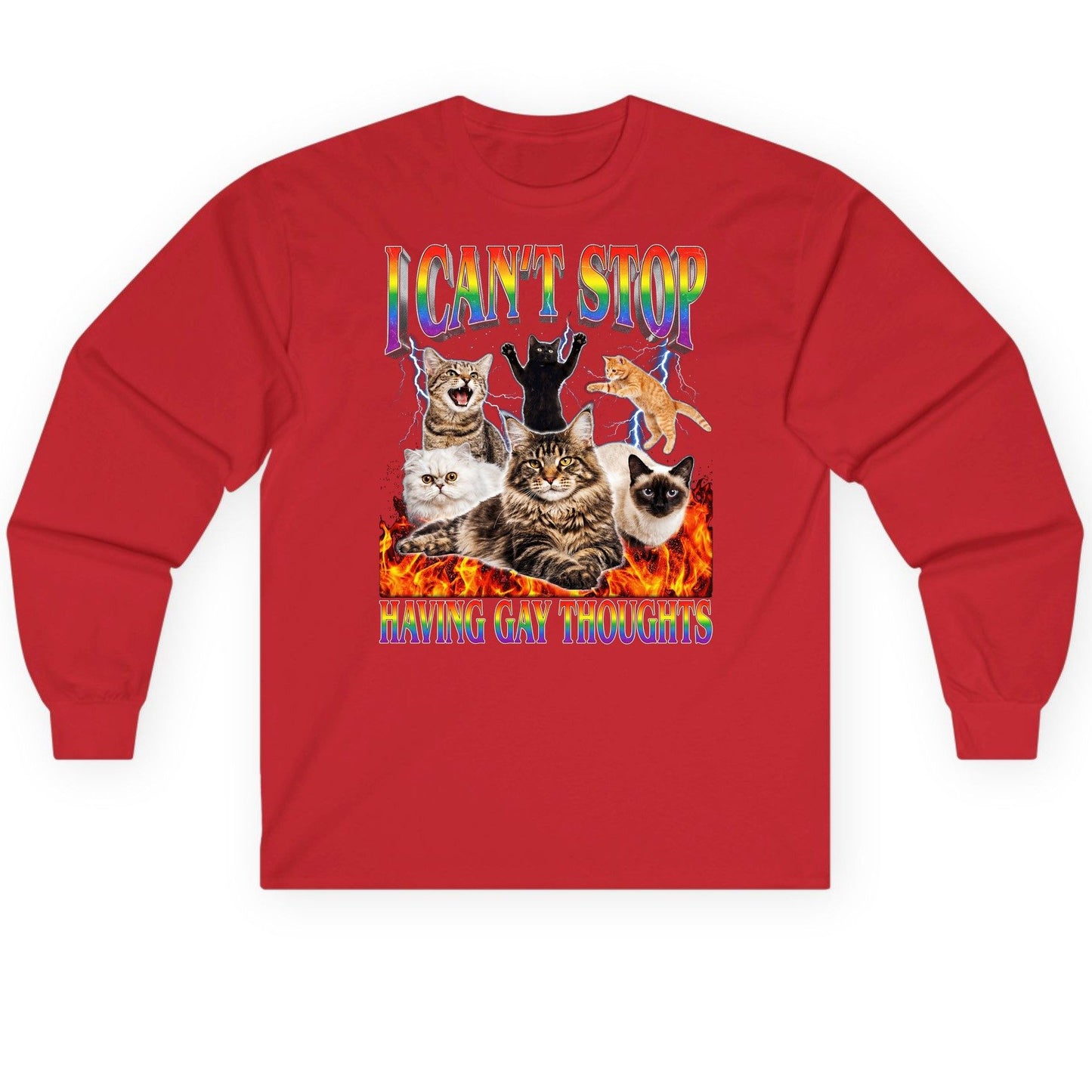 I Can't Stop Having Gay Thoughts cats Long Sleeve Tee Red product mockup