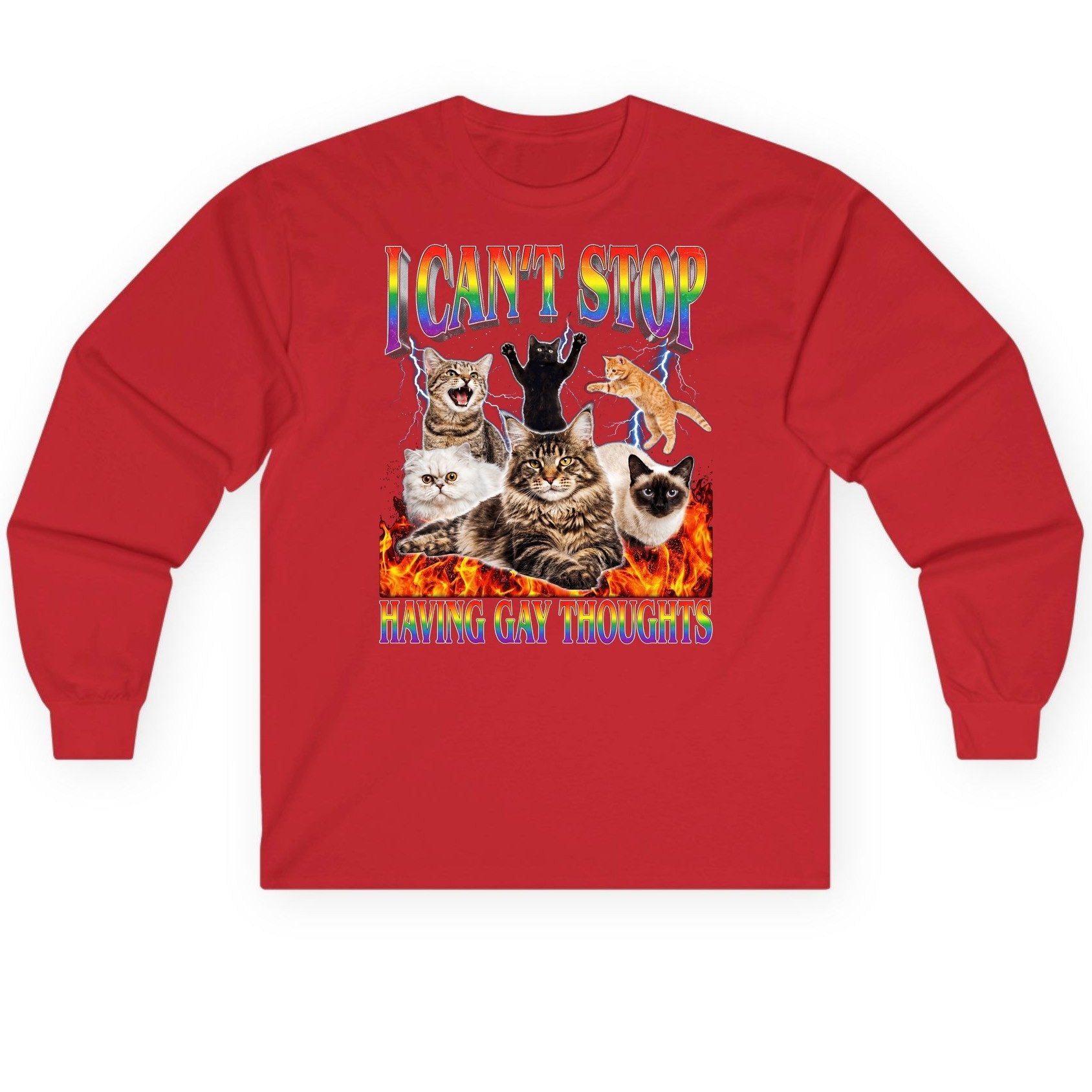 I Can't Stop Having Gay Thoughts cats Long Sleeve Tee Red product mockup