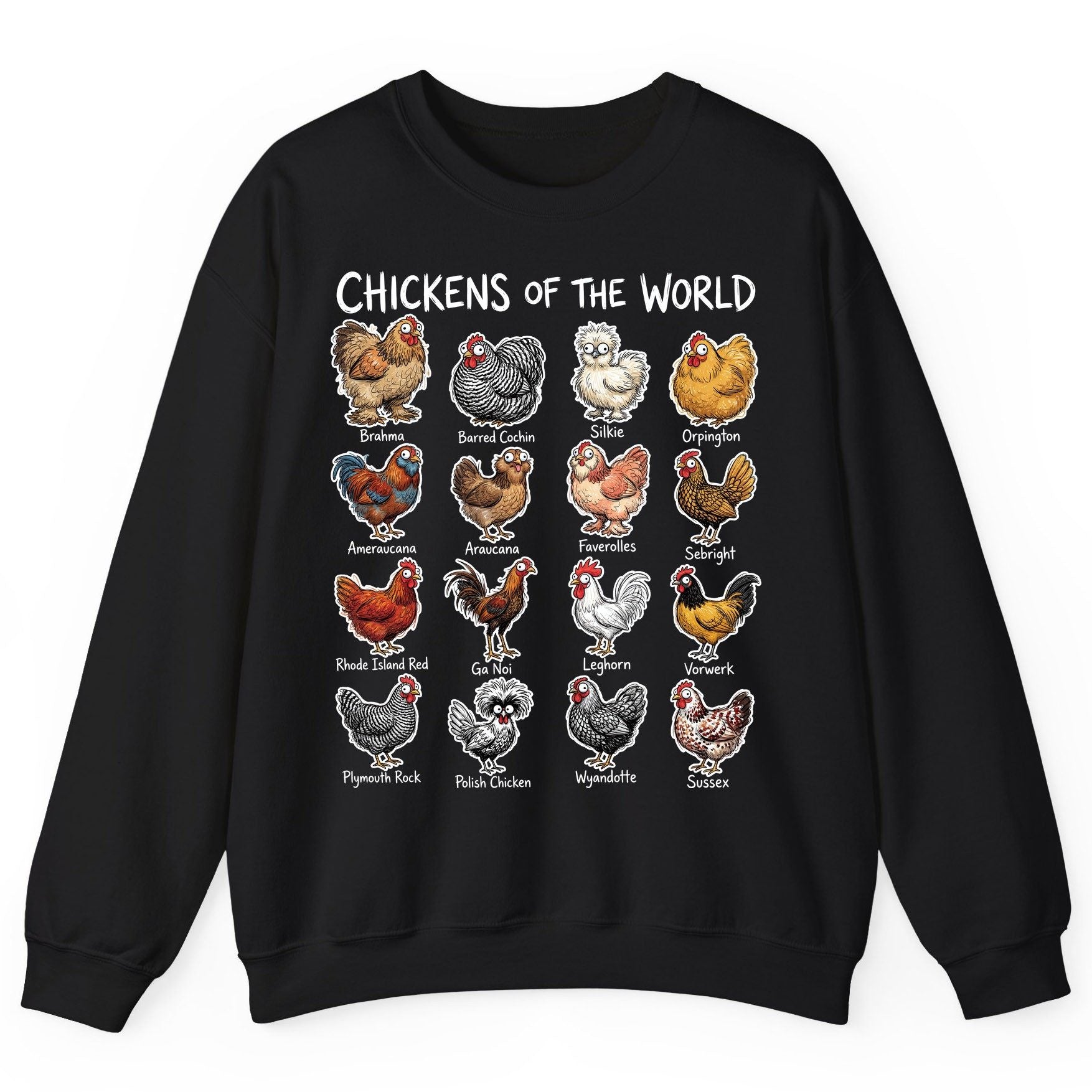 Chickens of the World chicken breeds Sweatshirt Black product mockup