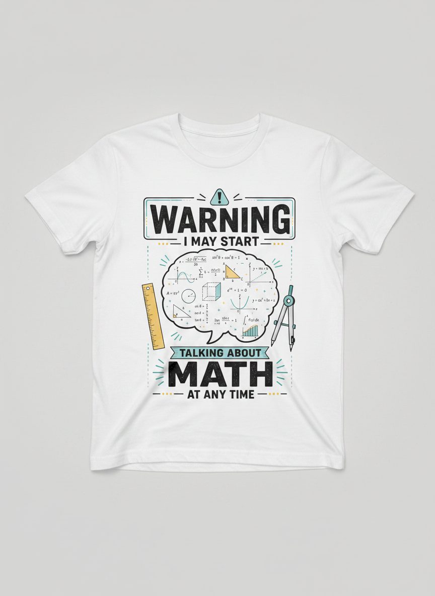Warning I May Start Talking About Math at Any Time Funny Teachers T-Shirt - product mockup - White