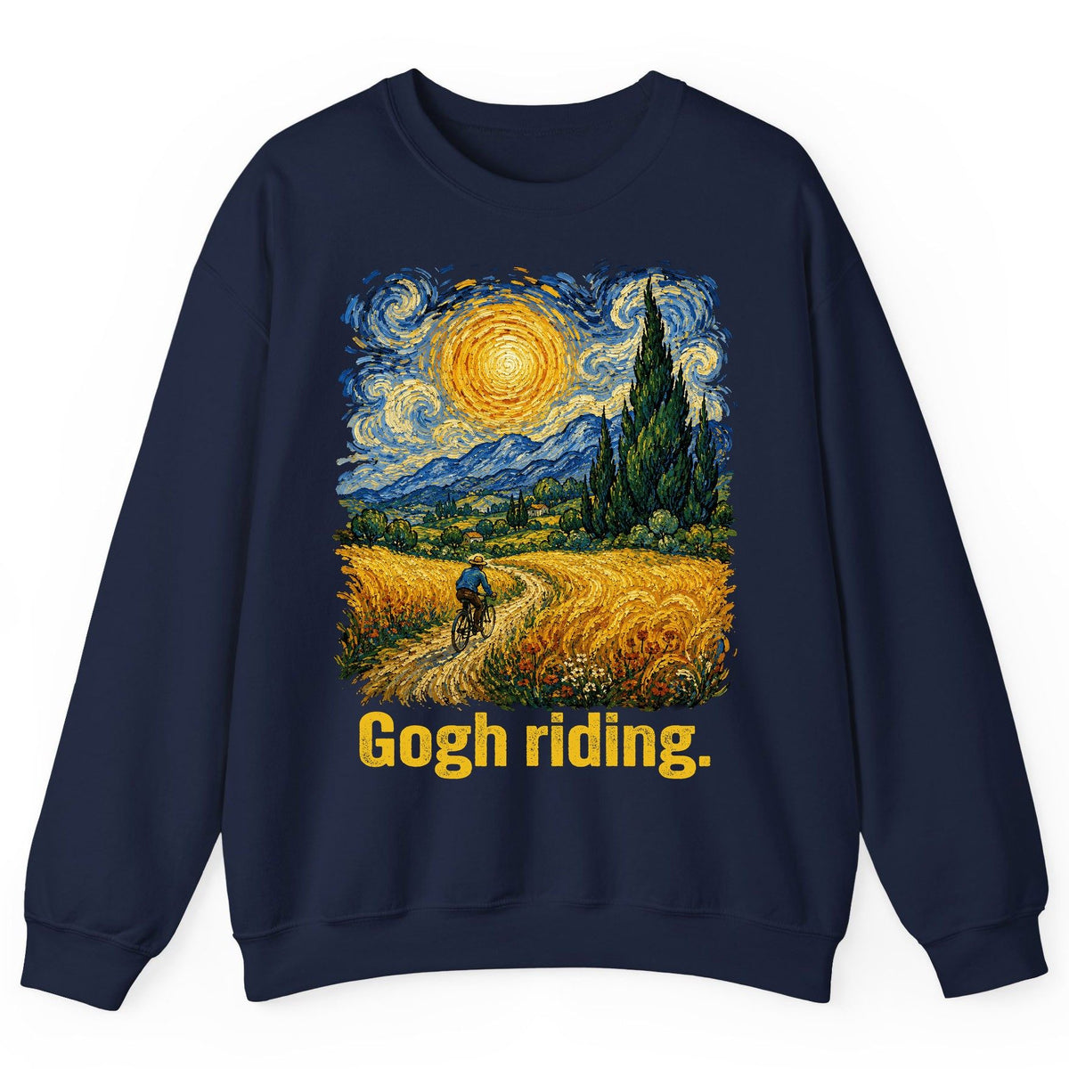 Gogh Riding art parody Sweatshirt Navy product mockup