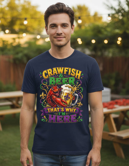 Crawfish & Beer That's Why I'm Here Funny Boil T-Shirt - product mockup - Navy