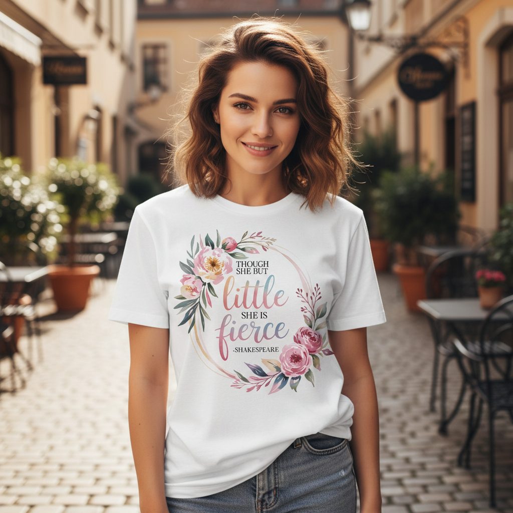 Little Fierce feminine empowerment T-Shirt White lifestyle mockup