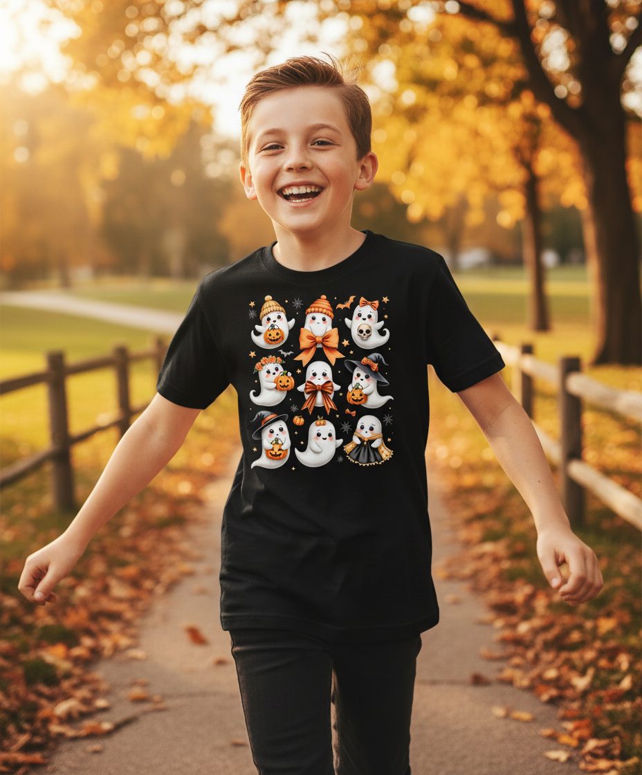 Cute Kawaii Ghosts Collection cute Halloween ghosts Youth T-Shirt Black lifestyle mockup