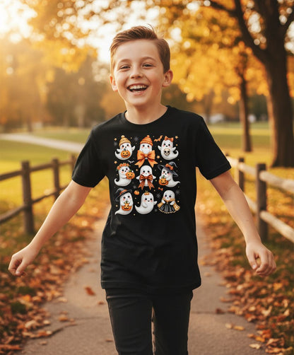 Cute Kawaii Ghosts Collection cute Halloween ghosts Youth T-Shirt Black lifestyle mockup