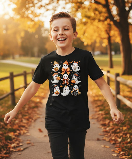 Cute Kawaii Ghosts Collection cute Halloween ghosts Youth T-Shirt Black lifestyle mockup