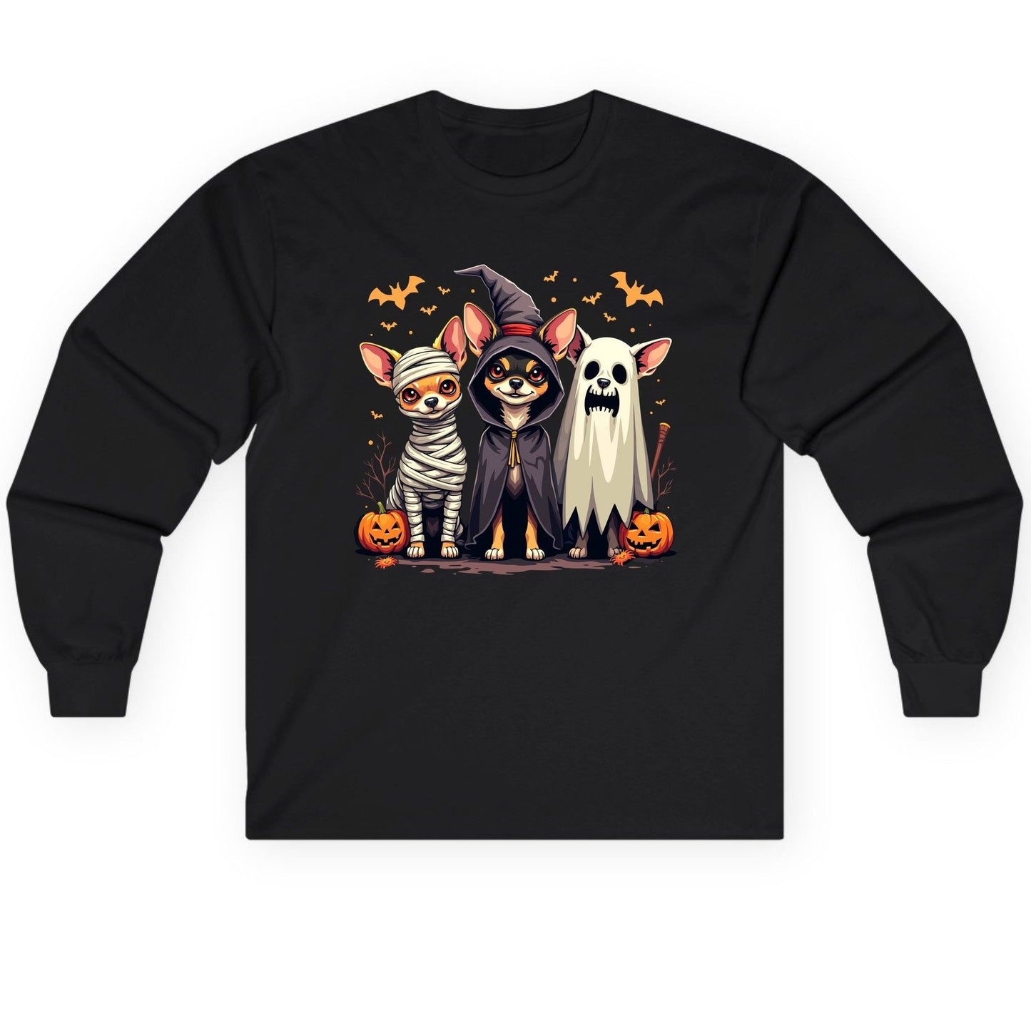 Chihuahua Halloween Costumes chihuahua dogs in Halloween costumes Long Sleeve Tee Black product mockup