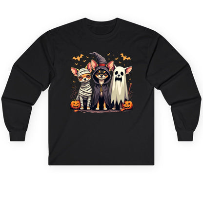 Chihuahua Halloween Costumes chihuahua dogs in Halloween costumes Long Sleeve Tee Black product mockup