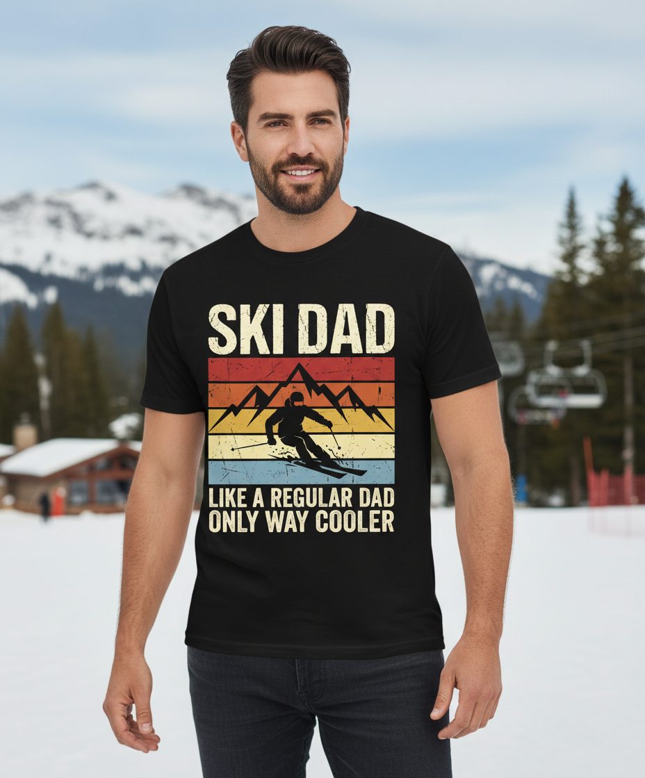 Ski Dad Like a Regular Dad Only Way Cooler skiing T-Shirt Black lifestyle mockup