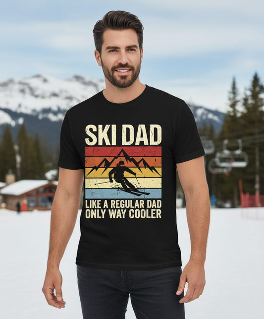 Ski Dad Like a Regular Dad Only Way Cooler skiing T-Shirt Black lifestyle mockup