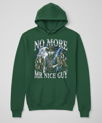 No More Mr Nice Guy Cowboy Wolf Hoodie - product mockup - Forest Green