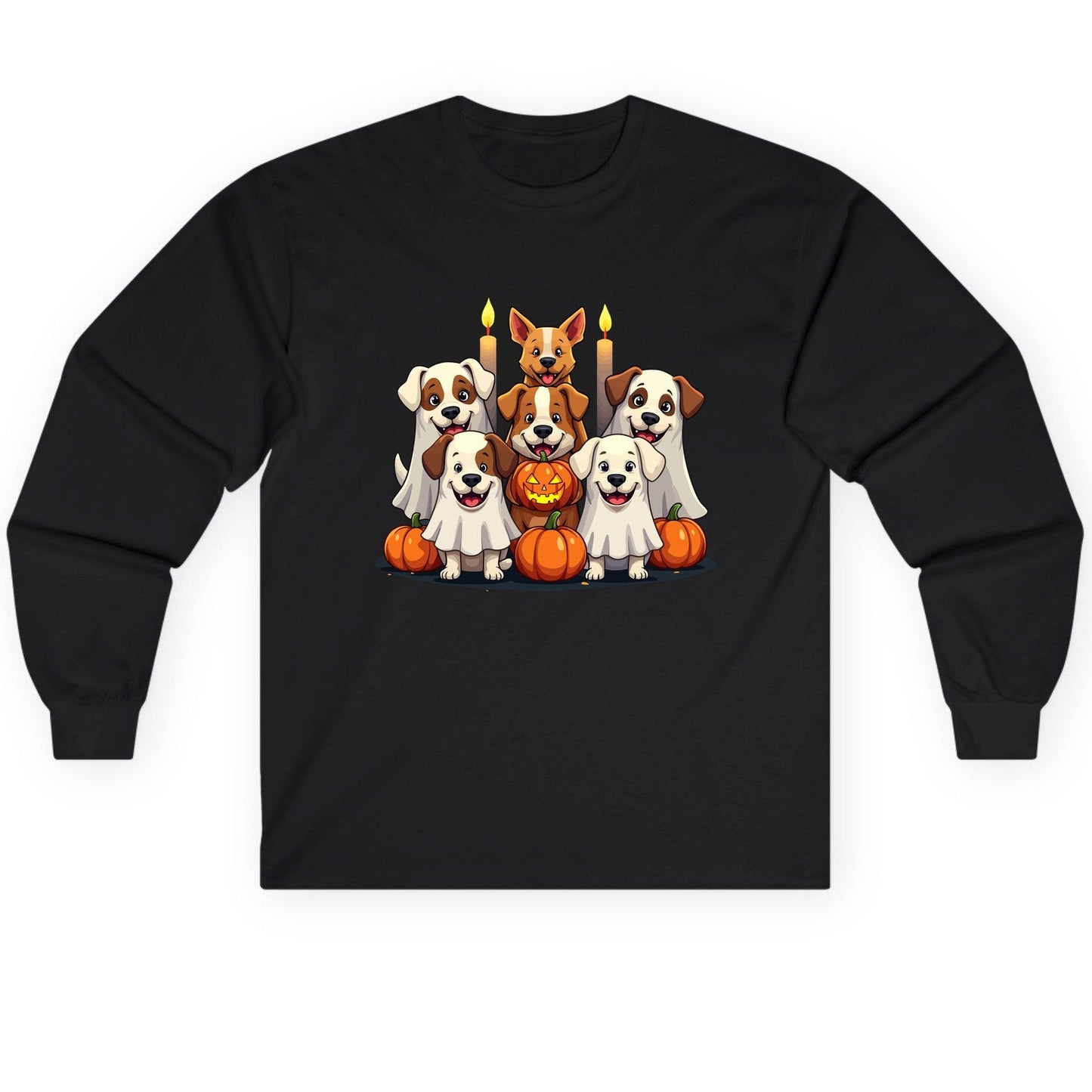 Cute Ghost Dogs Halloween Halloween dogs Long Sleeve Tee Black product mockup