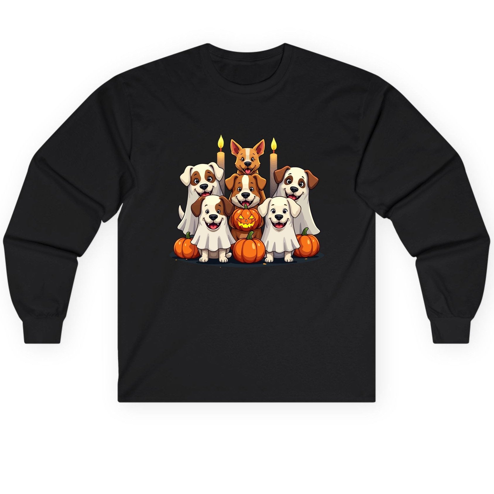 Cute Ghost Dogs Halloween Halloween dogs Long Sleeve Tee Black product mockup