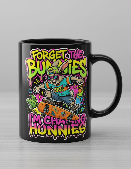Funny 90s Skater Rabbit Chasing Hunnies Black Mug - Black
