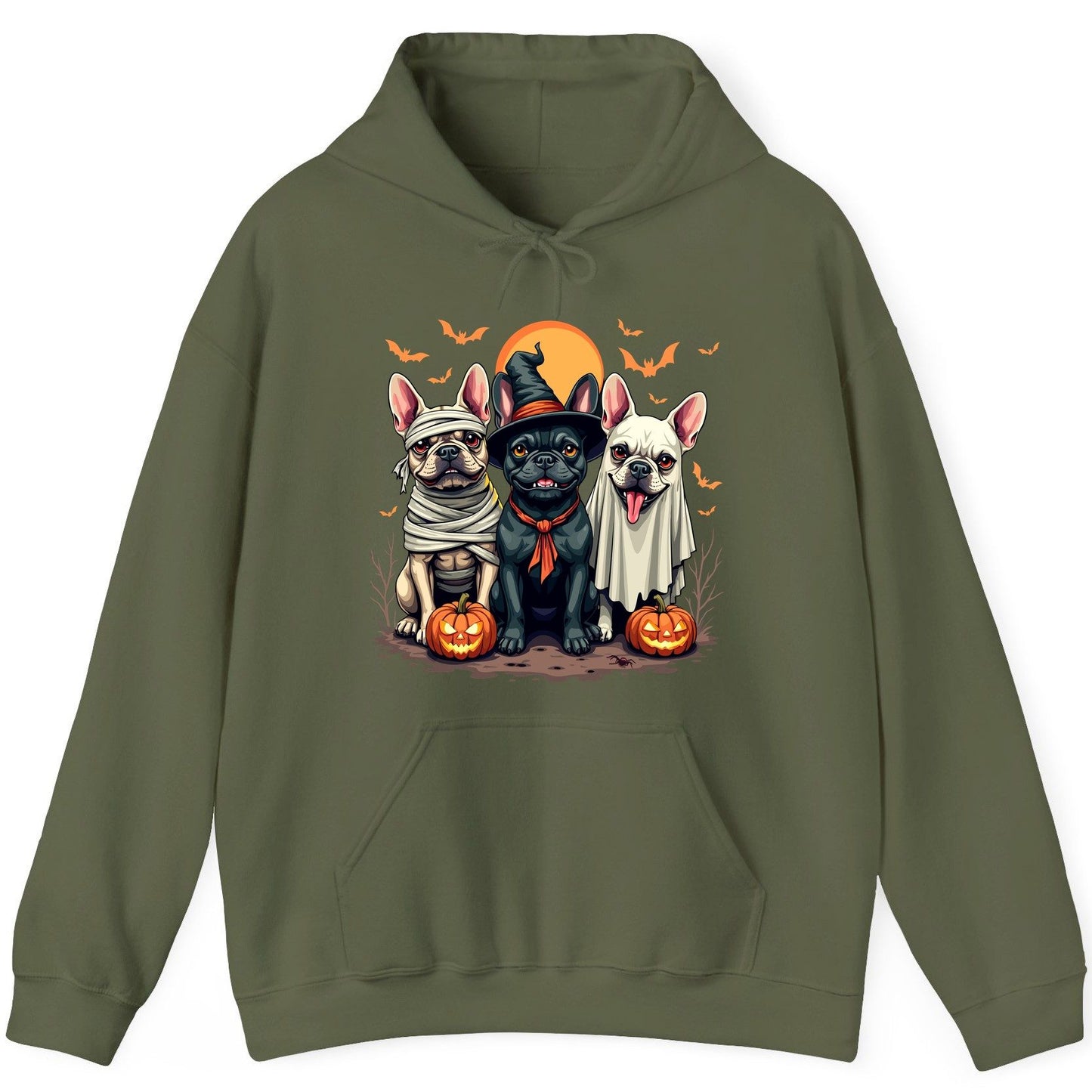 Halloween French Bulldogs Costumes french bulldogs Hoodie Military Green product mockup