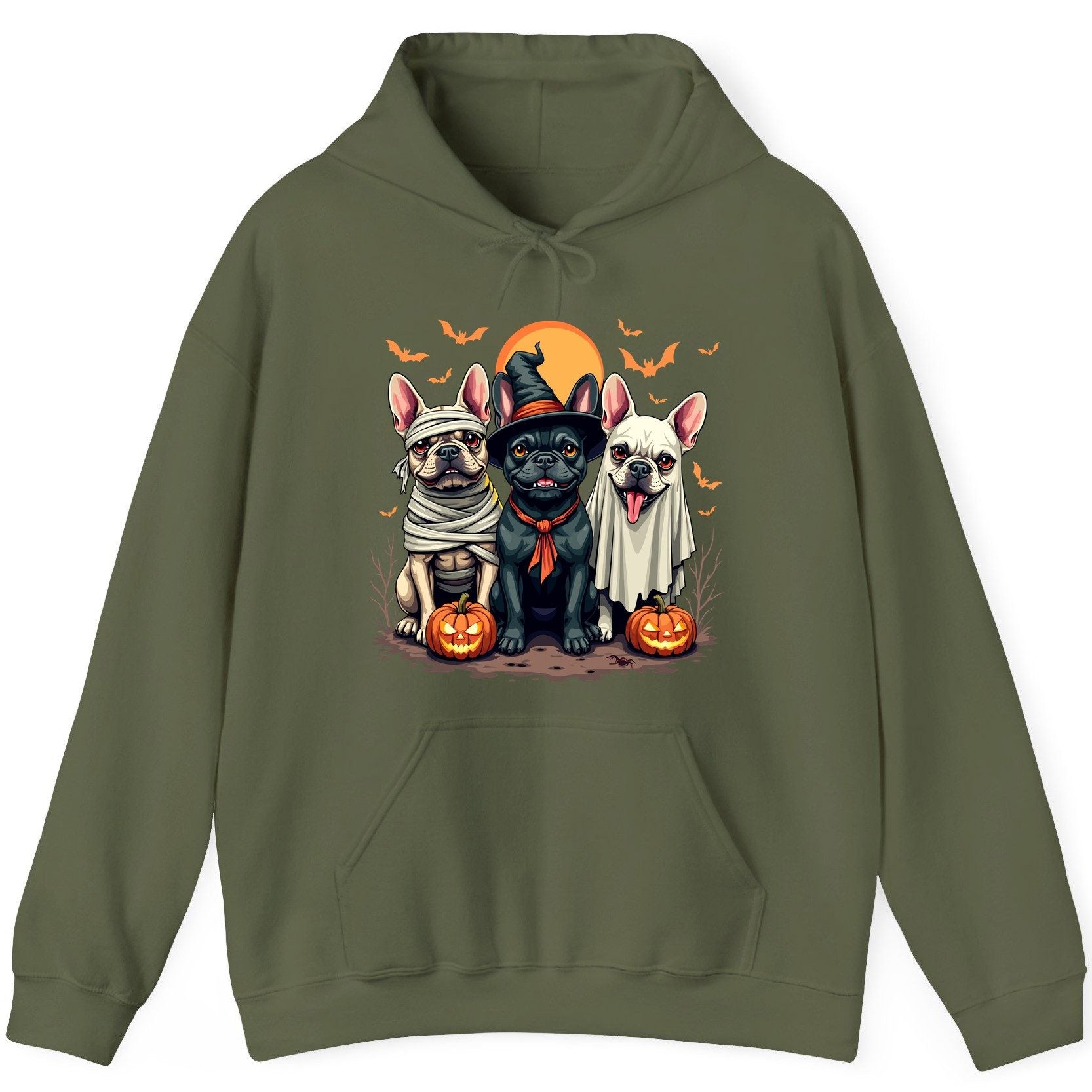 Halloween French Bulldogs Costumes french bulldogs Hoodie Military Green product mockup