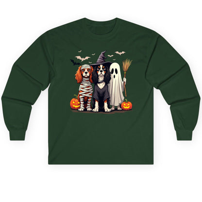 Cavalier Spaniel Halloween Dogs cavalier king charles spaniel Long Sleeve Tee Forest Green product mockup