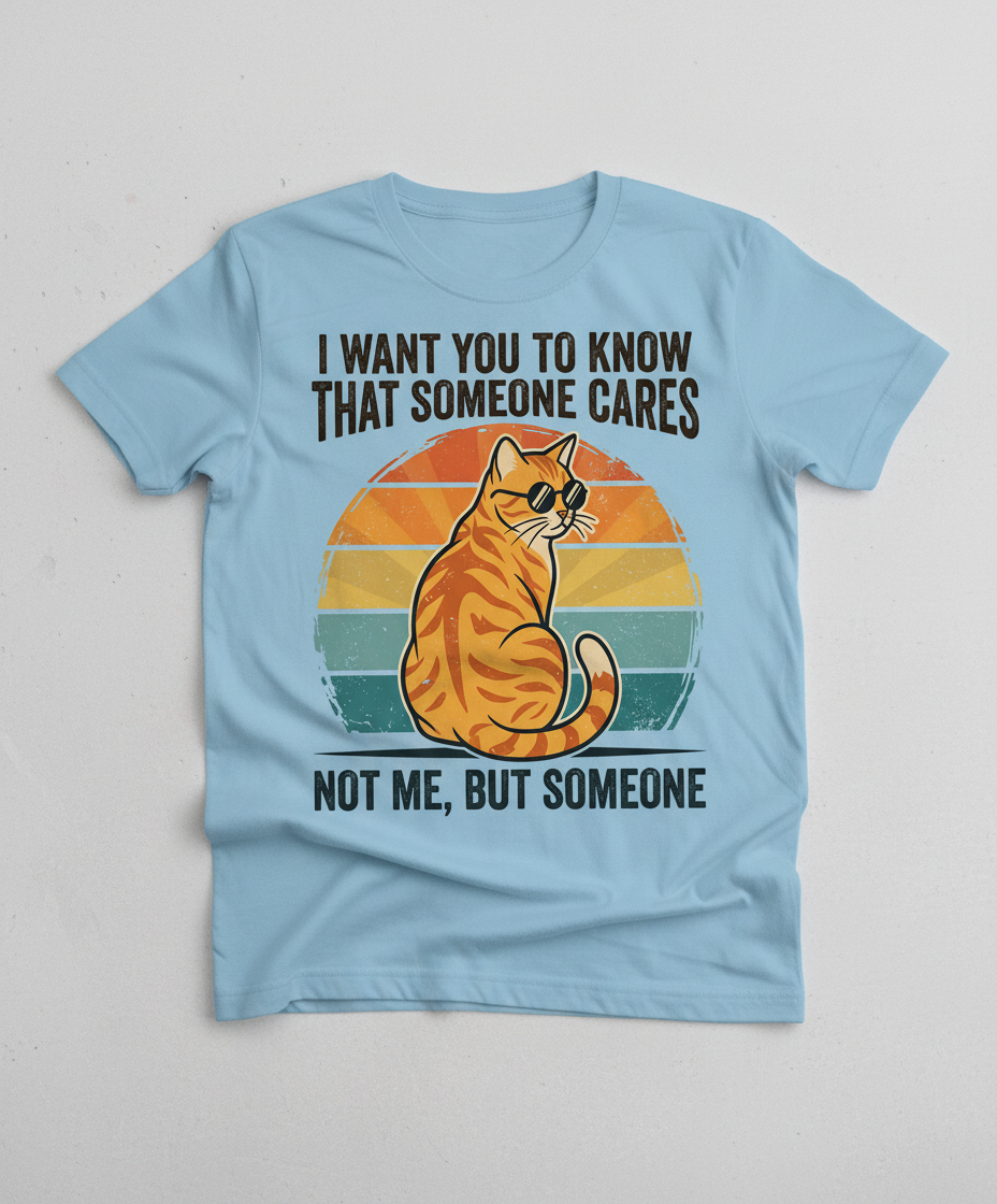 Sarcastic Cat I Want You To Know Someone Cares, Not Me T-Shirt - Light Blue