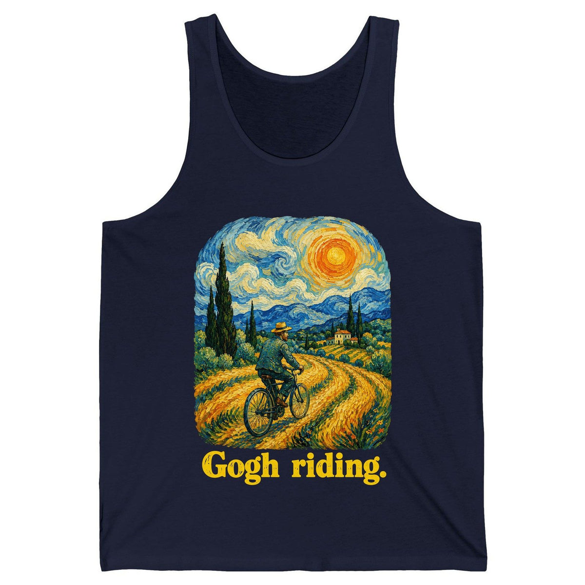Gogh Riding van gogh parody Tank Top Navy product mockup