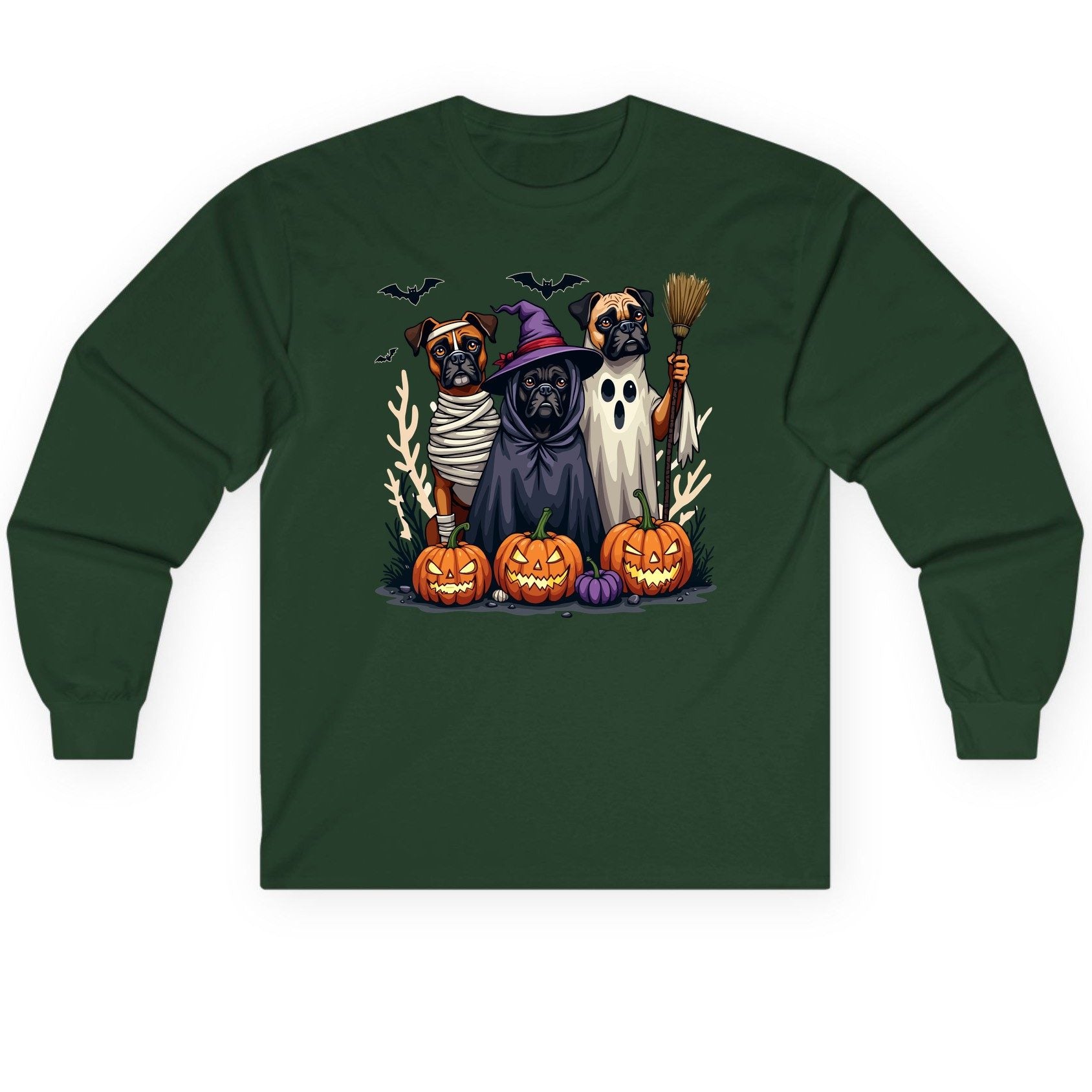 Halloween Dogs in Costume Halloween dogs Long Sleeve Tee Forest Green product mockup