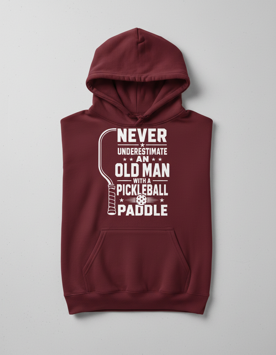 Never Underestimate An Old Man With A Pickleball Paddle Hoodie - Maroon