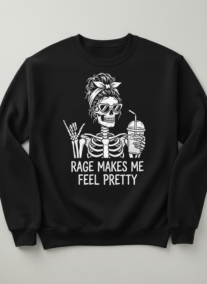 Rage Makes Me Feel Pretty Skeleton Messy Bun Sweatshirt - Black