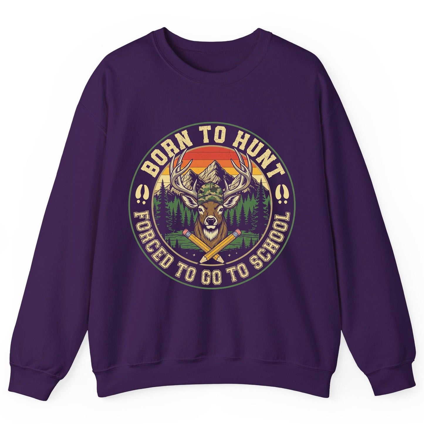 Born to Hunt Forced to Go to School hunting Sweatshirt Purple product mockup