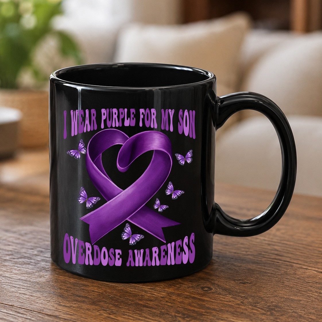 I Wear Purple for My Son Overdose Awareness overdose awareness Black Mug Black product mockup