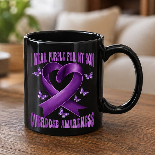 I Wear Purple for My Son Overdose Awareness overdose awareness Black Mug Black product mockup