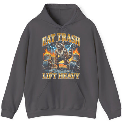 Eat Trash Lift Heavy raccoon Hoodie Charcoal product mockup